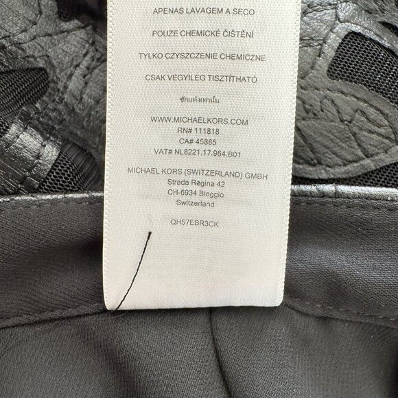 Michael Kors Black Faux‎ Leather A-Line Midi Skirt Mesh Sheer Floral Cutout 10 - Picture 5 of 10